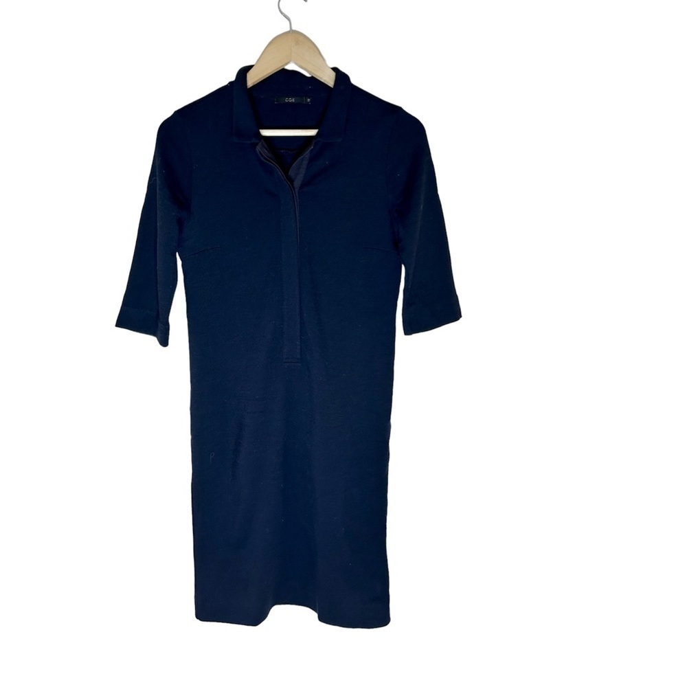 COS 100% wool Shirt Dress Women's Navy Blue Half button size xs